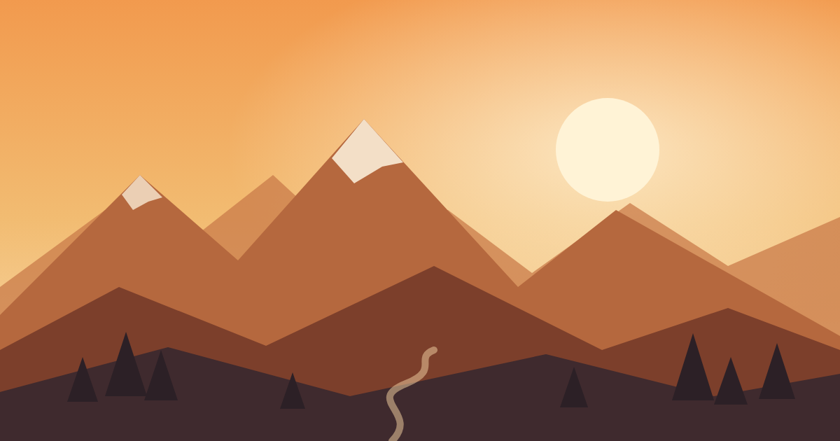 Paisaje de montaña dibujado al atardecer